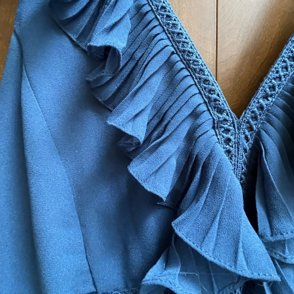 Anthropologie PL Pleated Isere Ruffled Blue V-Neck Dress by Lucy Paris - Picture 6 of 9
